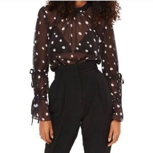 TOPSHOP Sheer Polka Dot Long Sleeve Top size 8